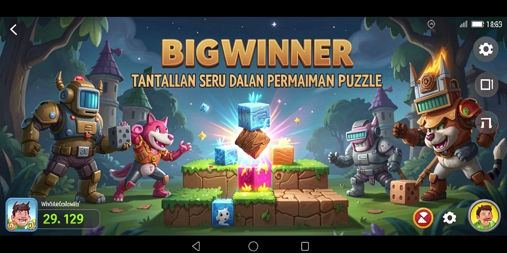 Tampilan screenshot utama BIGWINNER menampilkan gameplay Puzzle yang seru dan interaktif.