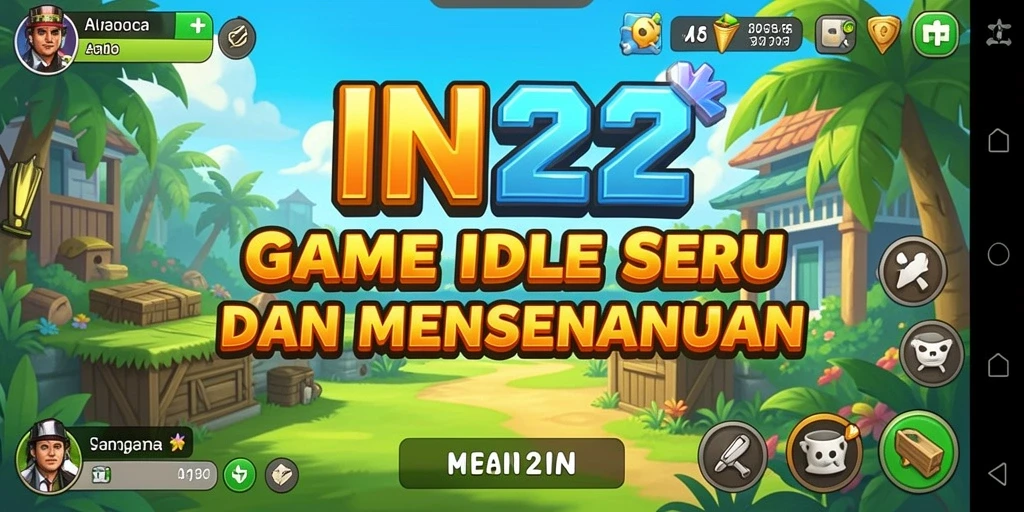 Tampilan gameplay IN22 dengan karakter mengumpulkan sumber daya secara otomatis.