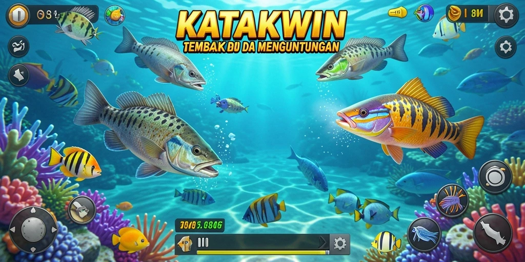 Screenshot gameplay KATAKWIN menampilkan aksi menembak ikan yang seru.