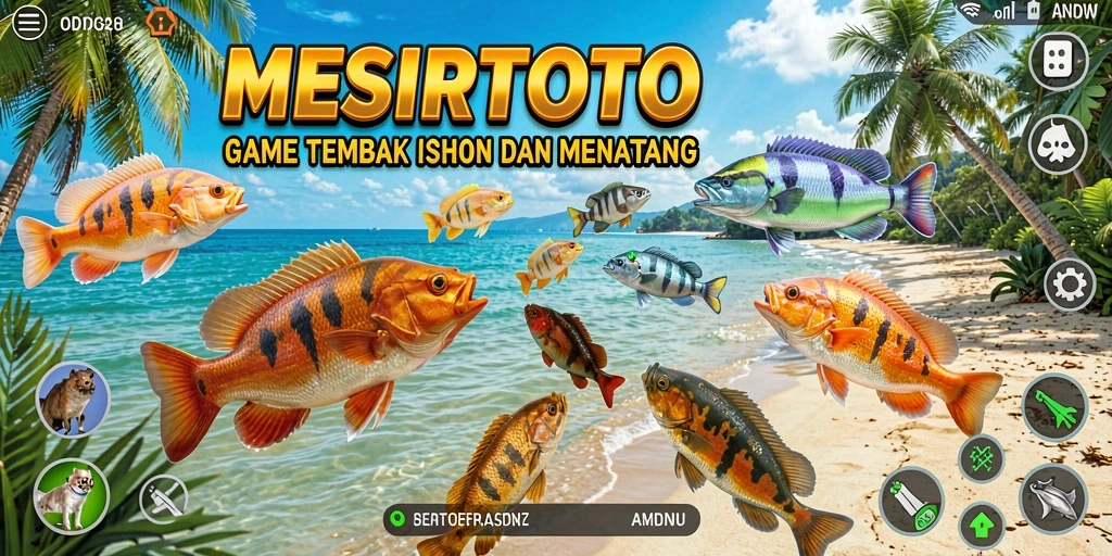 Tangkapan layar game MESIRTOTO menampilkan aksi menembak ikan.