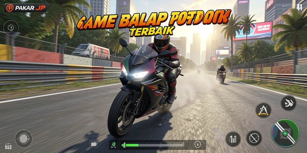 Tampilan gameplay PAKARJP dengan motor balap yang cepat dan lintasan menantang.