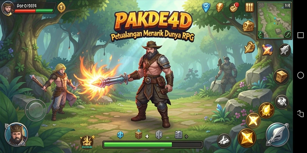 Tangkapan layar utama PAKDE4D menampilkan aksi pertarungan RPG yang seru.