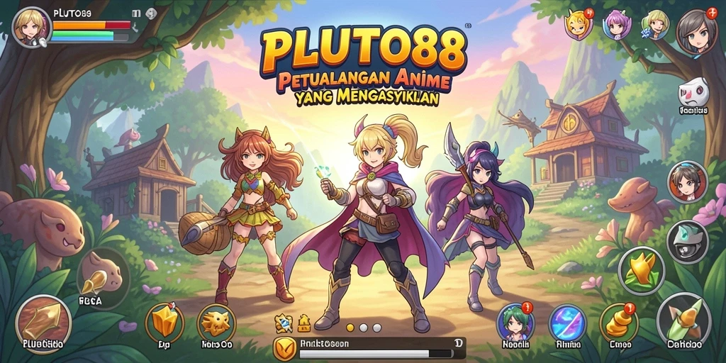 Screenshot utama PLUTO88 menunjukkan aksi karakter dalam dunia Anime yang vibrant.
