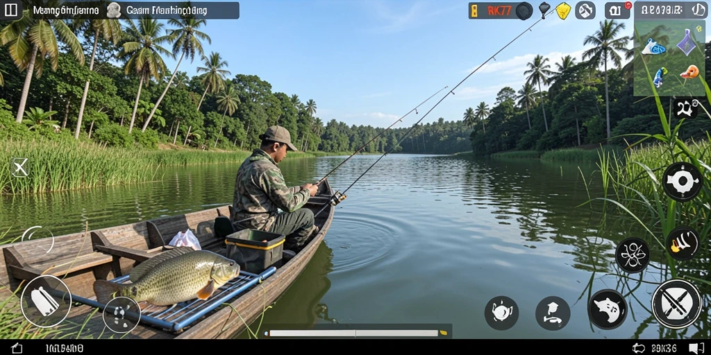 Gameplay RK77 yang menampilkan pengalaman memancing yang seru.