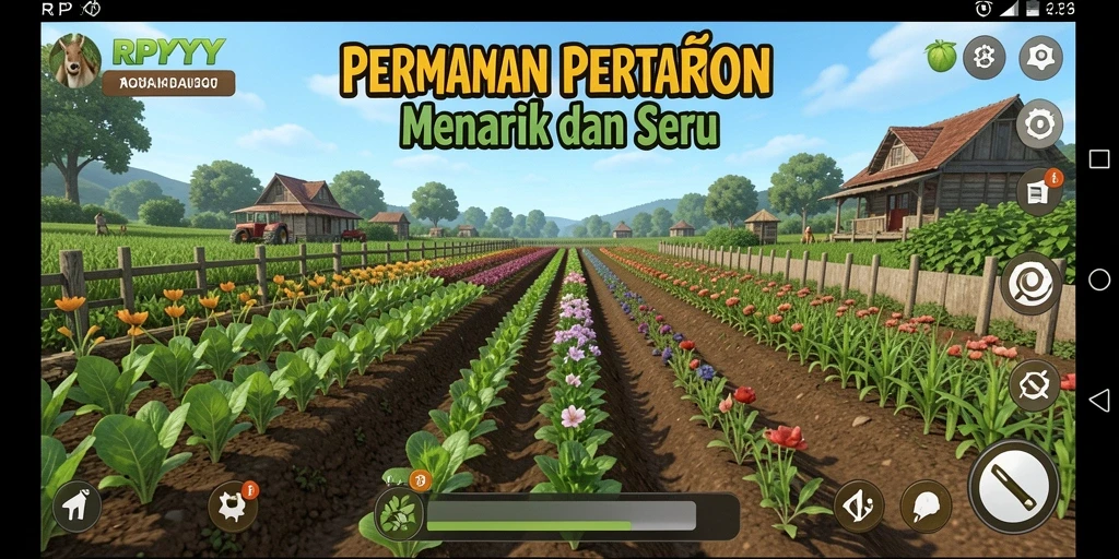 Tangkapan layar RPYYY menampilkan gameplay seru bercocok tanam.