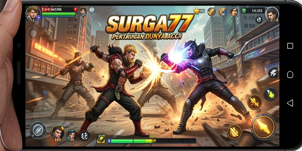 Tangkapan layar utama SURGA77 dengan gameplay aksi yang intens.